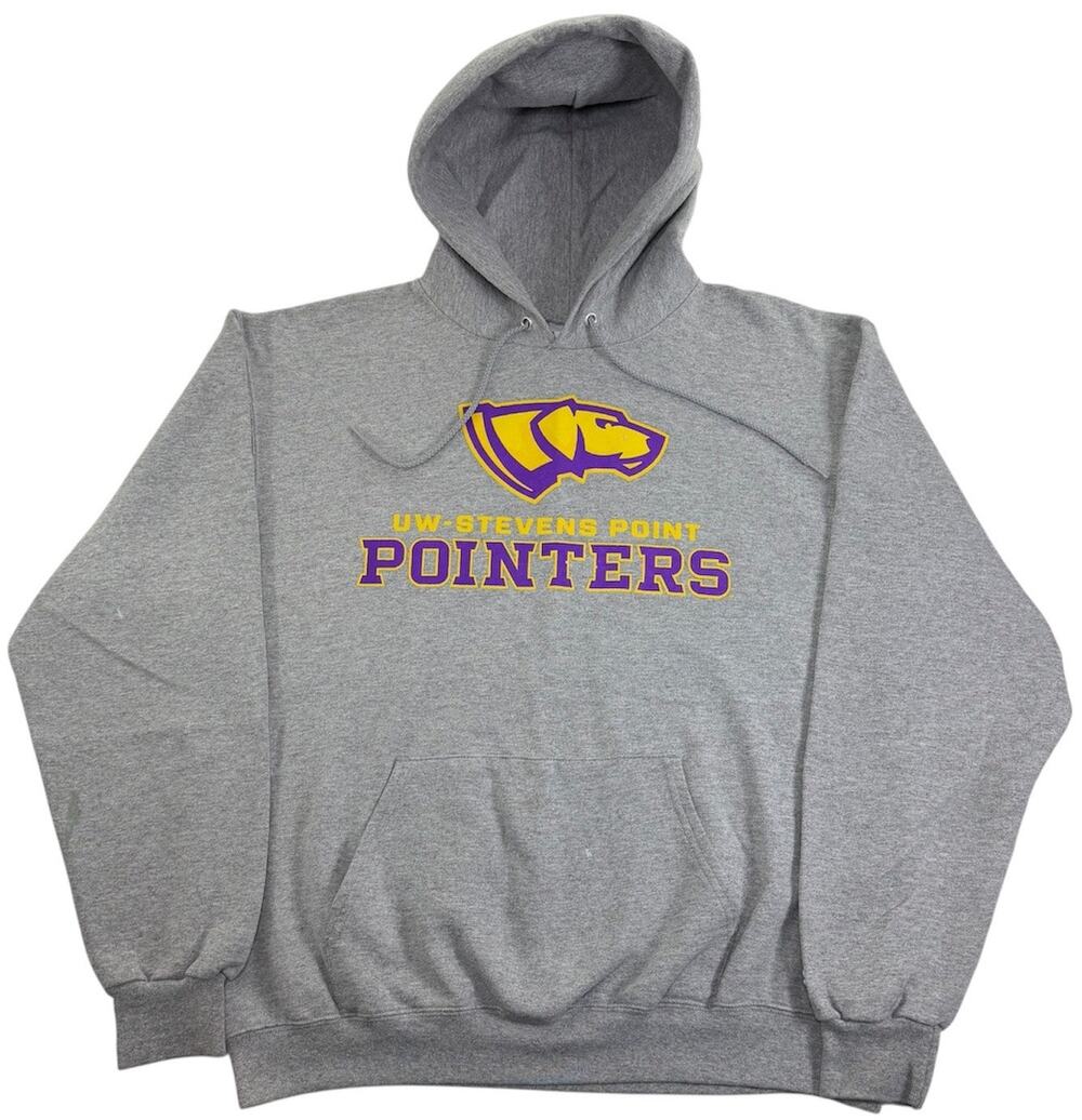 UW Stevens Point Pointers Hoodie Men's Large Grey Champion Pullover Sweatshirt